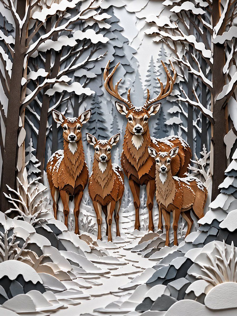 Winter Deer Papercut Forest — GPT Image 2 image prompt example