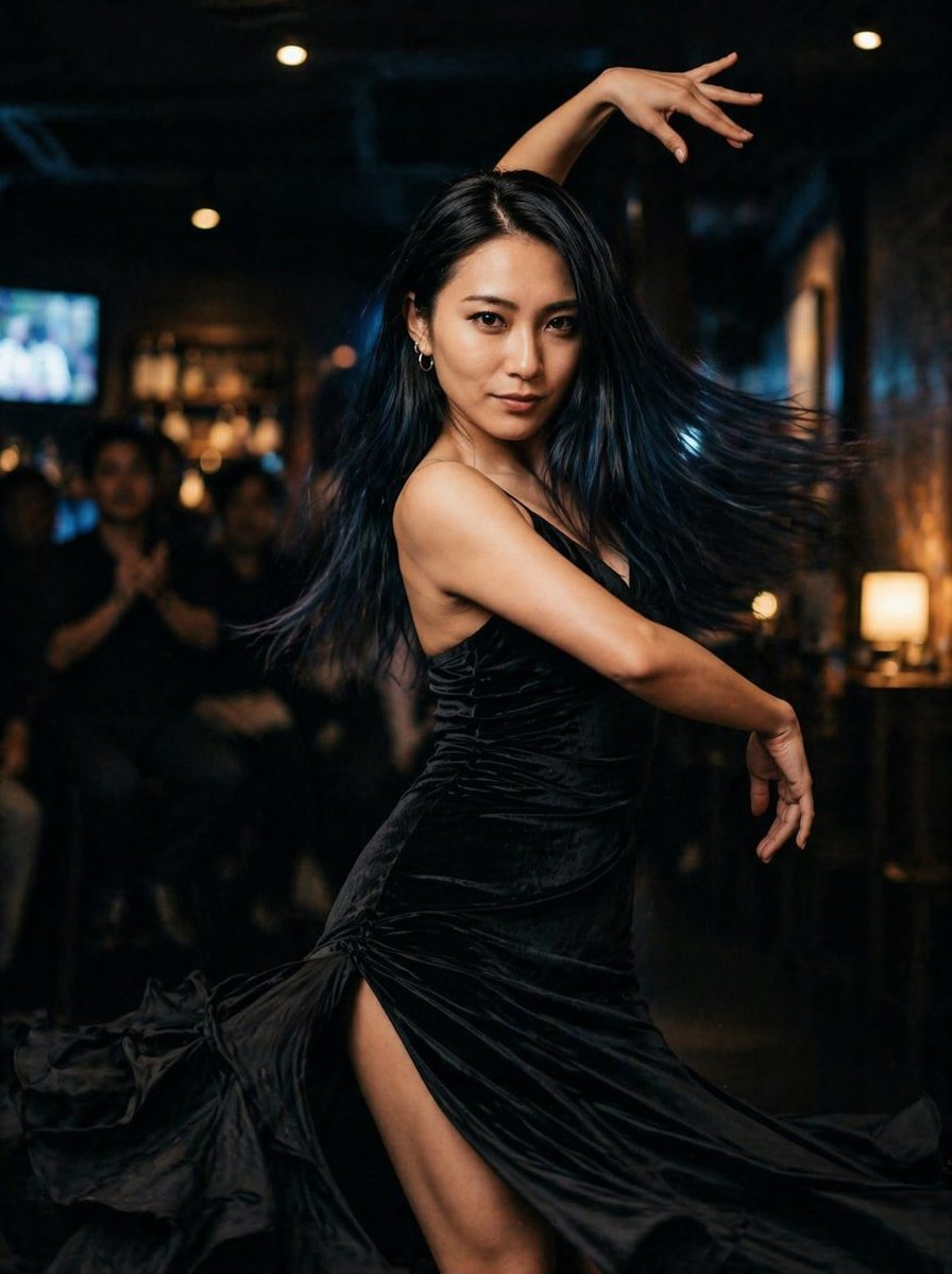 Woman Dancing In Black Dress — GPT Image 2 image prompt example
