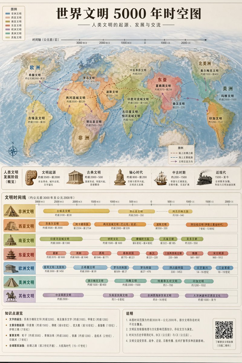 World Civilization Spatiotemporal Map — GPT Image 2 image prompt example