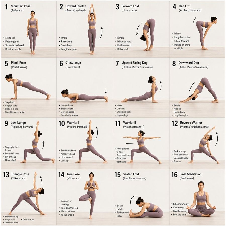 Yoga Instructional Storyboard Grid — GPT Image 2 image prompt example