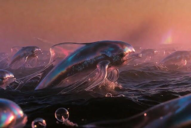 School of Hydrocarbon Slick-swimmers Rising from Methane Sea — Grok Imagine video prompt example