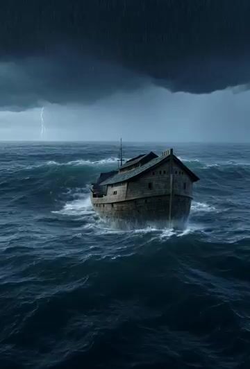 Noah’S Ark Sailing Through the Flood and Storm with Lightning Hitting — Grok Imagine video prompt example