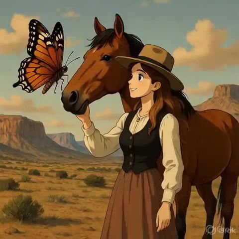 Once Upon a Time in the Wild West, a Woman Plays with a Beautiful — Grok Imagine video prompt example