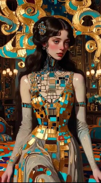 Impasto Oil Painting in Gustav Klimt-inspired Photorealism: Late-20s — Grok Imagine video prompt example