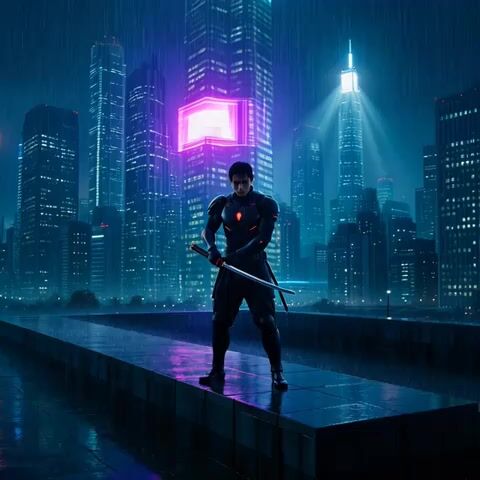 Cinematic Rain-soaked Night in a Towering Neon-drenched Tokyo — Grok Imagine video prompt example