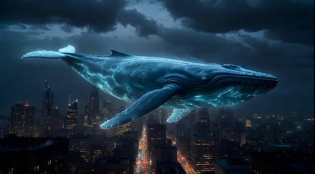 Epic Cinematic Scene of an Enormous Glowing Whale Slowly Swimming — Grok Imagine video prompt example