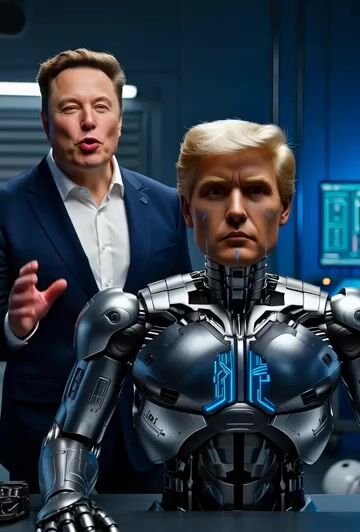 Elon Creates a Trump Cyborg to Make Other Countries Great Again Too — Grok Imagine video prompt example