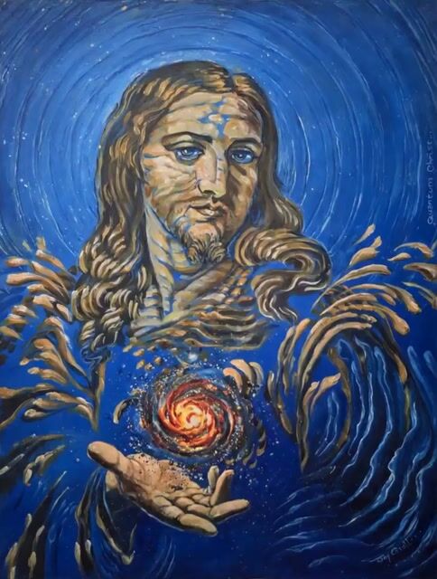 Animated This Painting of Jesus Creating the Universe, Make Jesus — Grok Imagine video prompt example