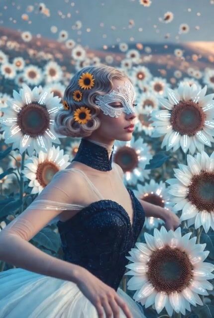Sunflower Spirit Ballerina in a Dreamy Pastel Garden, Veiled — Grok Imagine video prompt example