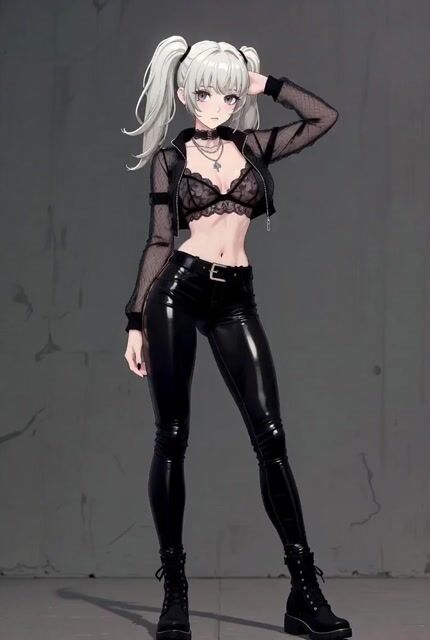 Ani, the Companion by XAI, Poses Confidently in Edgy Fashion Against — Grok Imagine video prompt example