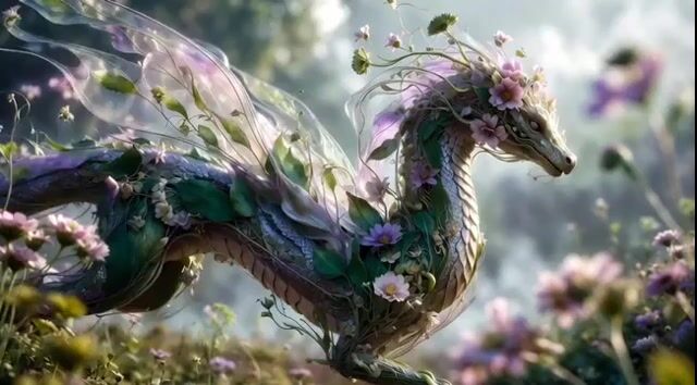Dragon Appears as If Organically Grown from Intertwining Plants — Grok Imagine video prompt example