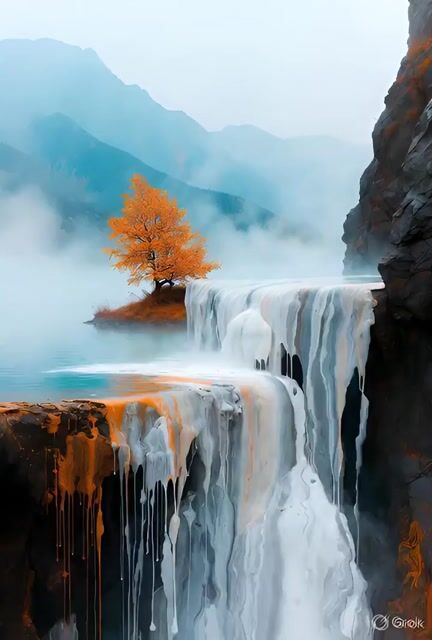 Serene Surreal Landscape Where a Calm, Misty Lake Meets a Range — Grok Imagine video prompt example
