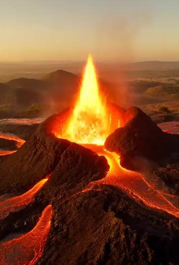 Hyper-realistic Cataclysmic Volcano Eruption at Golden Hour, Massive — Grok Imagine video prompt example