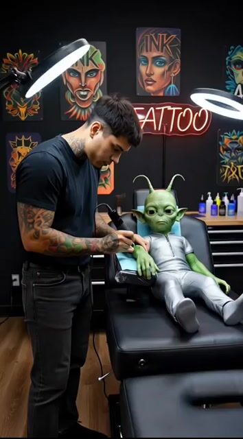 Un Local De Tatuaje Y Que En Medio De La Silla De Tatuador, Y Que El — Grok Imagine video prompt example