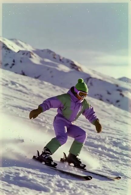 Skier Goes Down to the Right and Off a Jump as the Camera Follows — Grok Imagine video prompt example