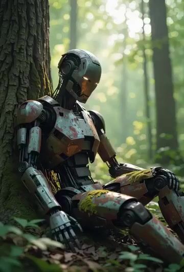 Photorealistic  Shot  of a Rusted Robot Heavily Damaged and Rusted — Grok Imagine video prompt example