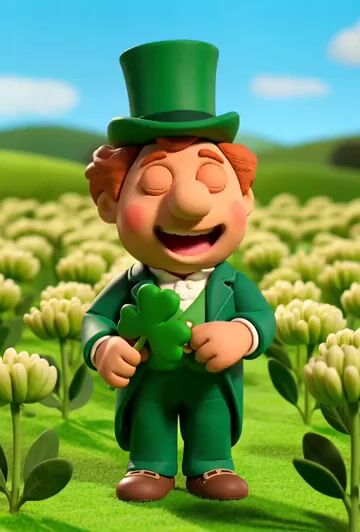 Leprechaun Singing and Dancing Happy Birthday in a Field of Clover — Grok Imagine video prompt example