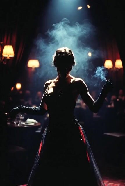 Dark Noir Cabaret Club, Low-key Lighting, Deep Shadows, Smoke Filled — Grok Imagine video prompt example