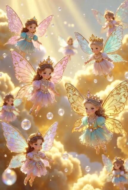 Chibi Fairy Superheroes with Glowing Wings, Rococo Gold Ornaments — Grok Imagine video prompt example