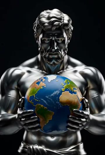 Imagine Atlas Sculpted in Highly Polished Steel — Grok Imagine video prompt example