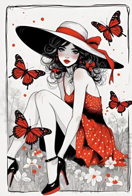 Stylish Woman with Dark Wavy Hair Wearing a Large Black Wide-brimmed — Grok Imagine video prompt example