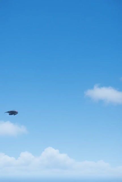 Pleiadian Light Ship Craft, Smooth Metallic Silver in a Summer Blue — Grok Imagine video prompt example