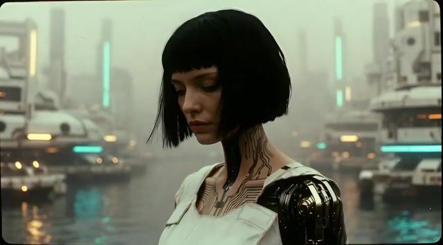 She Looks at the Camera and Says: "the Sky Above the Port Was — Grok Imagine video prompt example