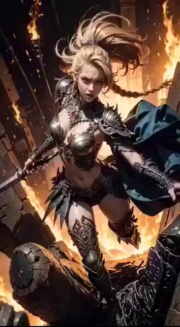 Highly Detailed Cinematic Digital Painting of a Fierce Blonde Female — Grok Imagine video prompt example