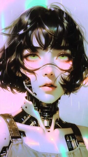 Close-up Portrait of a Beautiful Young Woman Cyborg with Short — Grok Imagine video prompt example