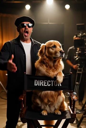 Dramatic Hollywood Director in a Beret and Sunglasses Screams “CUT — Grok Imagine video prompt example