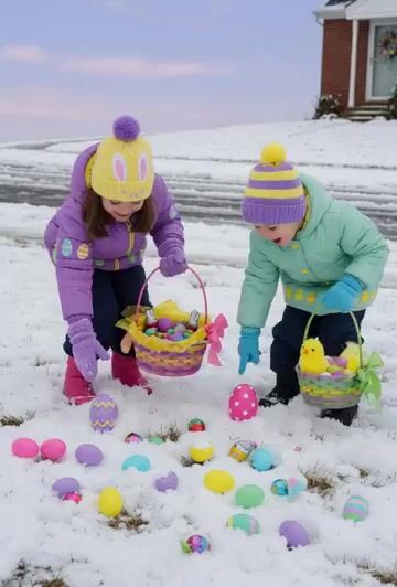 It’S Easter Sunday (Northern Ontario) Render Two Kids Outside Dressed — Grok Imagine video prompt example