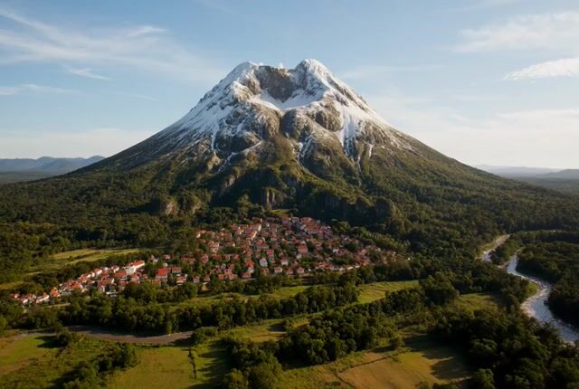 Start with an Epic, Ultra-wide Aerial View of a Mountain Town — Grok Imagine video prompt example