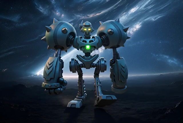 Character in Image1 Walk Through the Environment of Image2 — Grok Imagine video prompt example