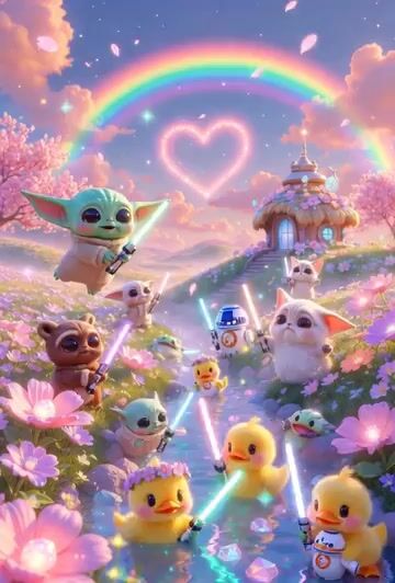 Absolute Cutest Star Wars Scenery Ever: an Enchanting Pastel Fantasy — Grok Imagine video prompt example