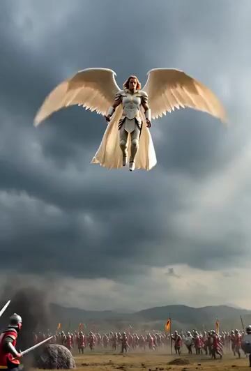 Angel Warrior Battlefield Descent — Grok Imagine video prompt example
