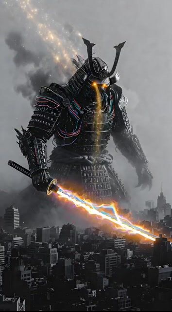 Cosmic Kaiju Samurai Hybrid — Grok Imagine video prompt example
