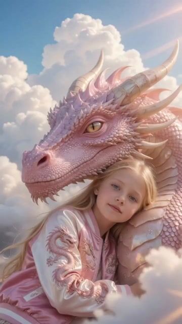 Girl Hugging Pink Dragon Fantasy — Grok Imagine video prompt example