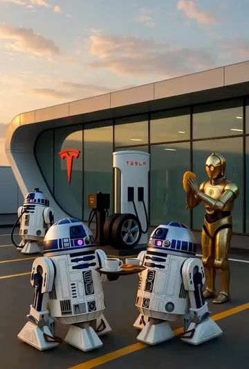 Tesla Station Star Wars Robots — Grok Imagine video prompt example