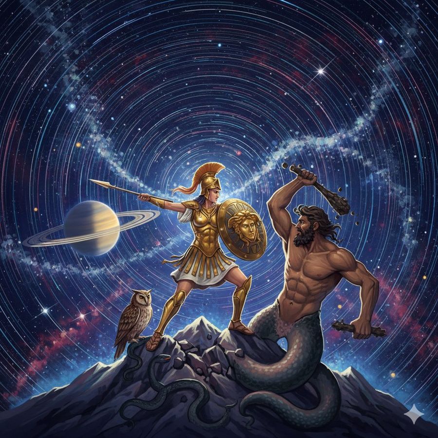 Athena VS Enceladus — Nano Banana Pro image prompt example