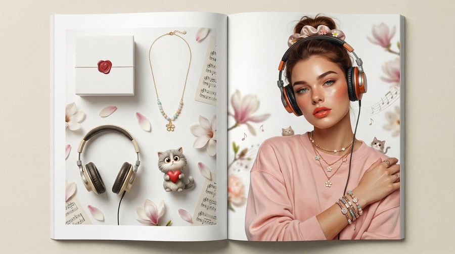 Photorealistic Open Magazine Spread on White Editorial Paper — Nano Banana Pro image prompt example