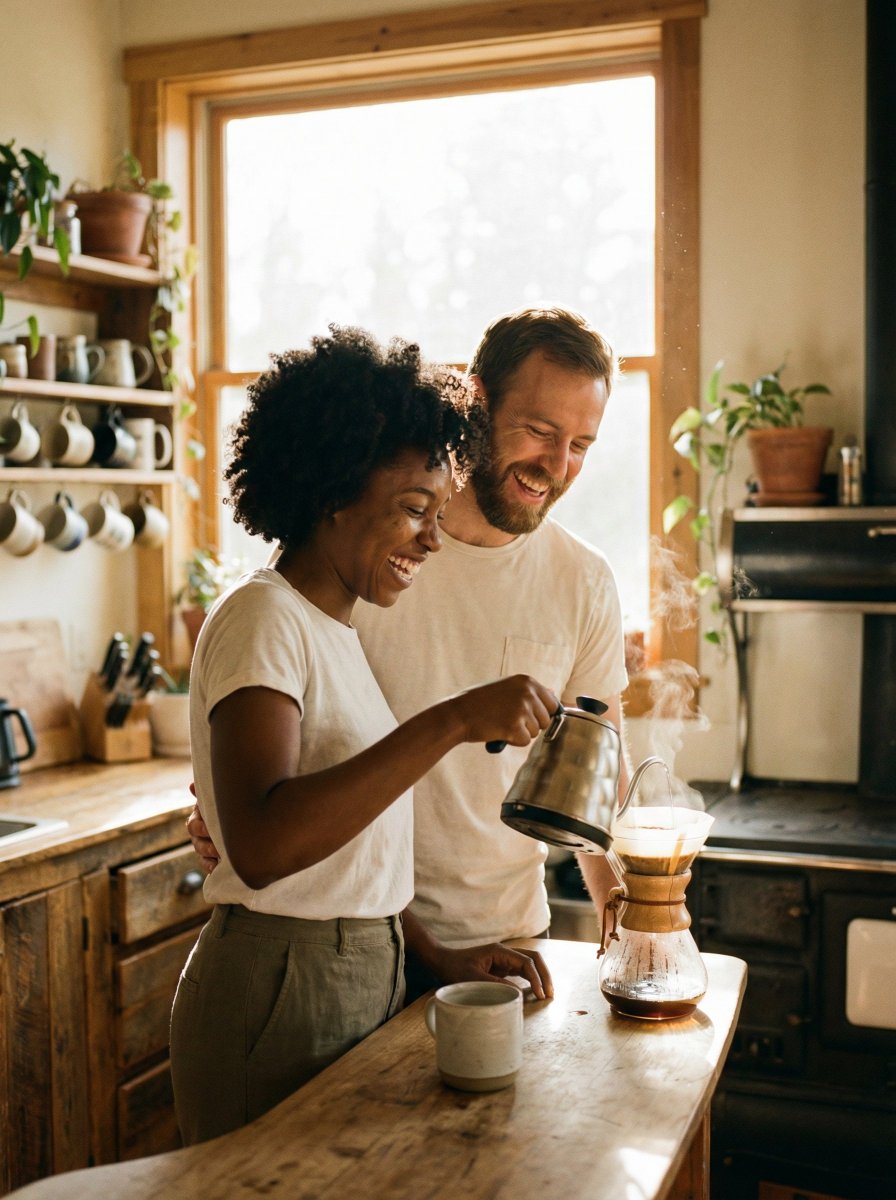Close-up, Candid Photo of a Diverse Couple Laughing Together — Nano Banana Pro image prompt example