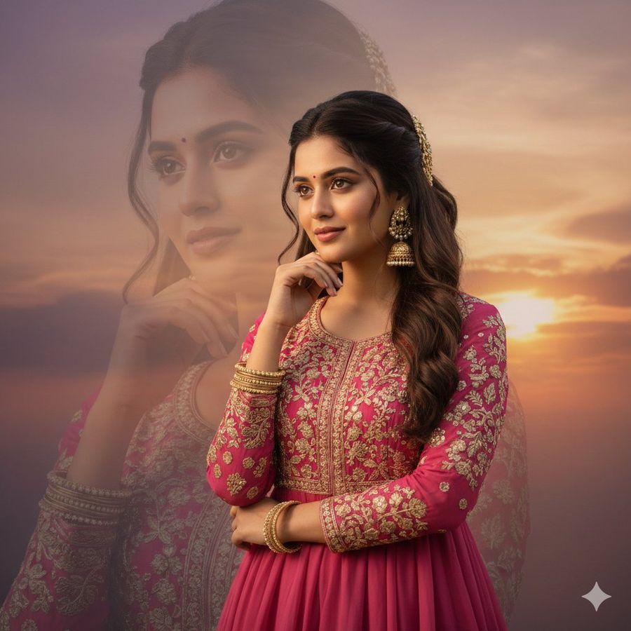 Stunningly Beautiful Young Woman Wearing a Vibrant Magenta Pink — Nano Banana Pro image prompt example