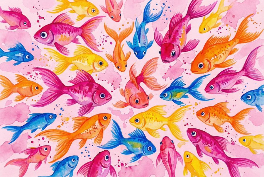Vibrant, Top-down View of a School of Colorful, Stylized Fish — Nano Banana Pro image prompt example