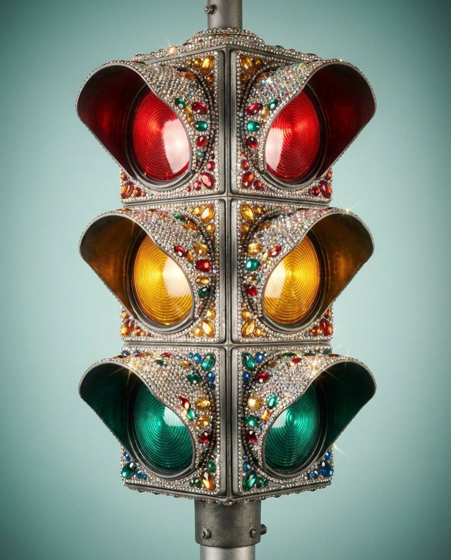 Highly Detailed Close Up View of a Vintage Traffic Stop Light, Every — Nano Banana Pro image prompt example