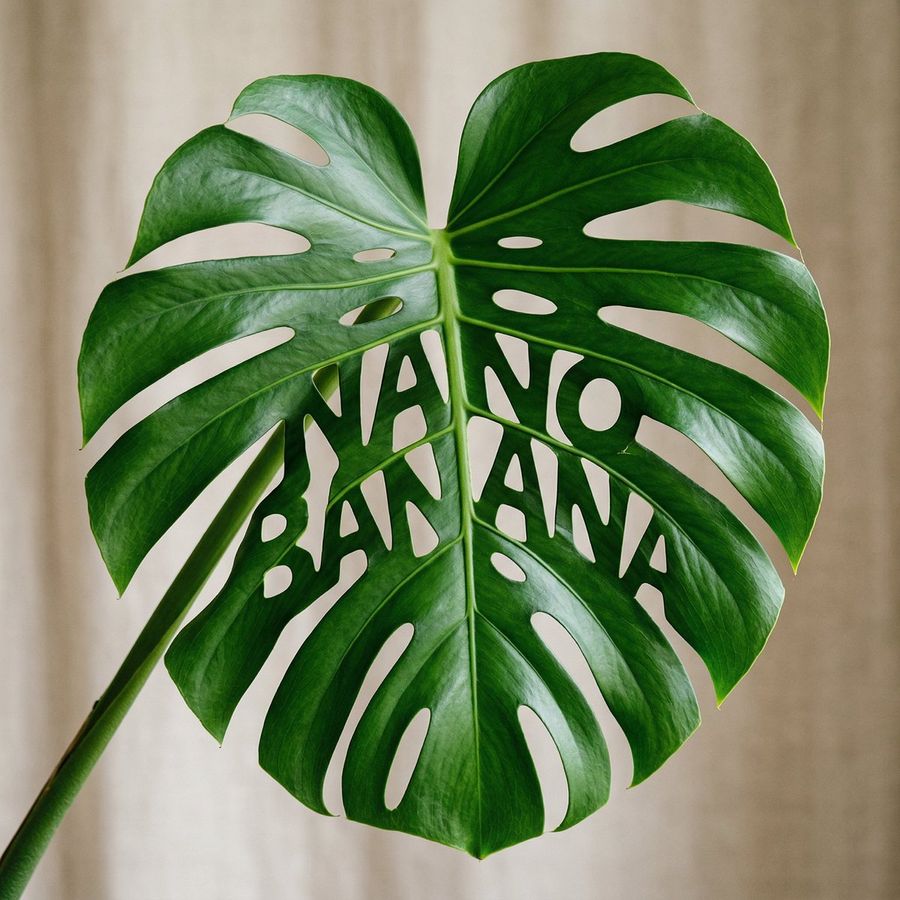 Photo of a Monstera Leaf Against a Simple Backdrop, Cleverly — Nano Banana Pro image prompt example