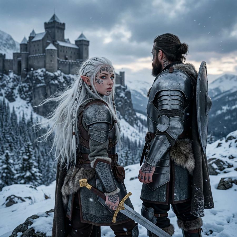 Hyperrealistic Portrait of a Beautiful, Tattooed Elf and Warrior — Nano Banana Pro image prompt example