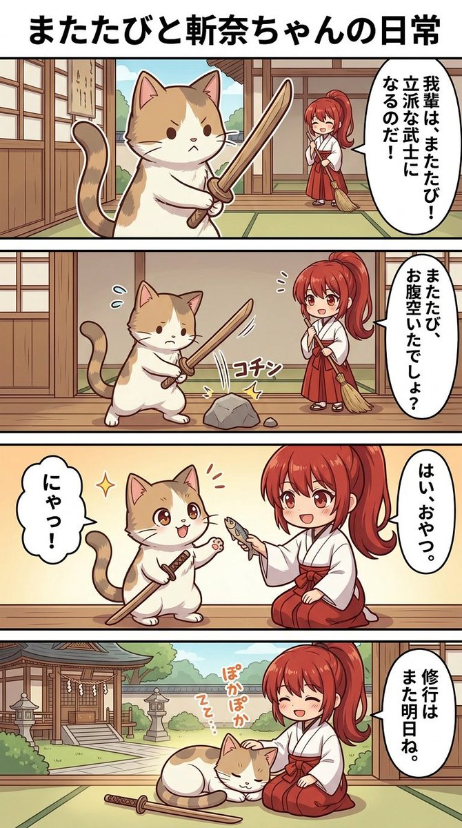 Slice-of-life Heartwarming 4-Panel Manga Starring the Cat "Matatabi — Nano Banana Pro image prompt example