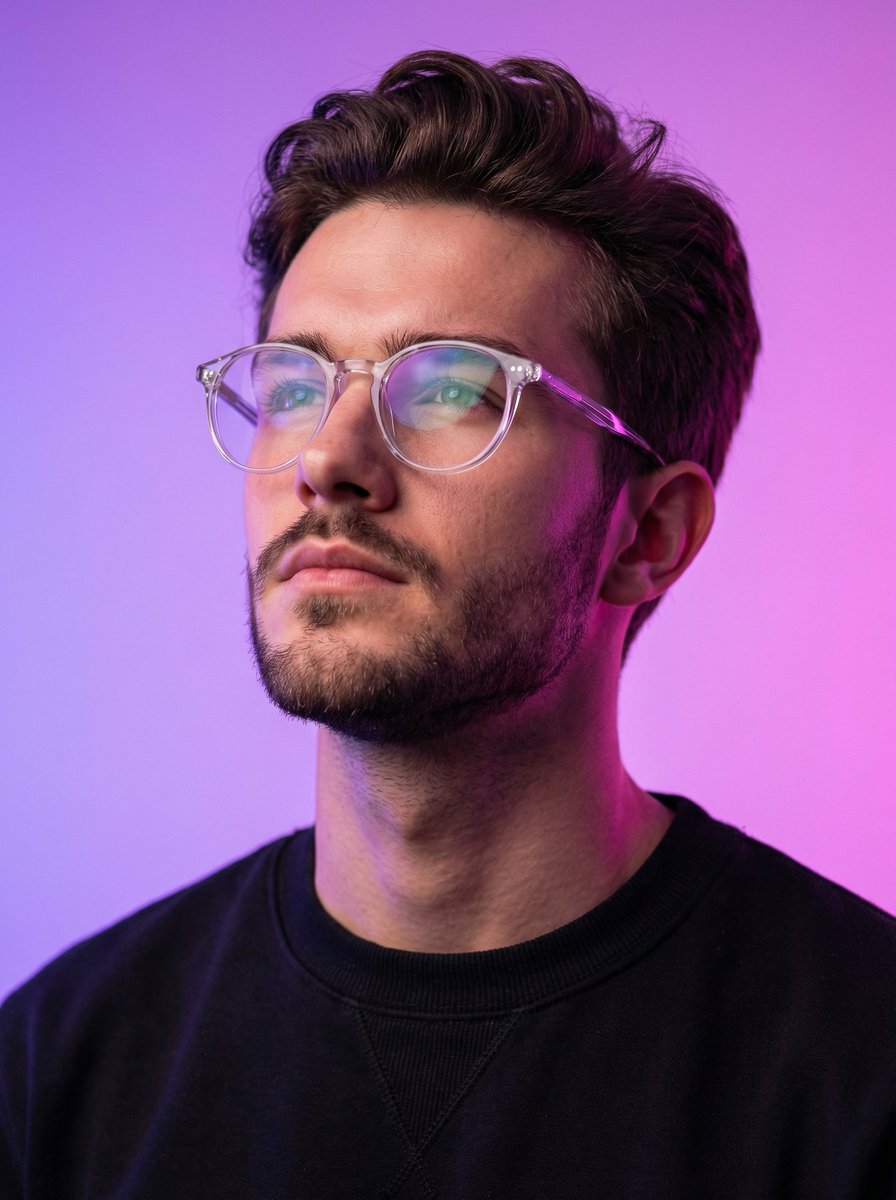 Ultra-realistic Modern Portrait of a Man Wearing Transparent Frame — Nano Banana Pro image prompt example