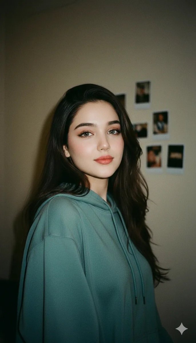 Cinematic Indoor Portrait of a Beautiful Young Woman with Long Dark — Nano Banana Pro image prompt example
