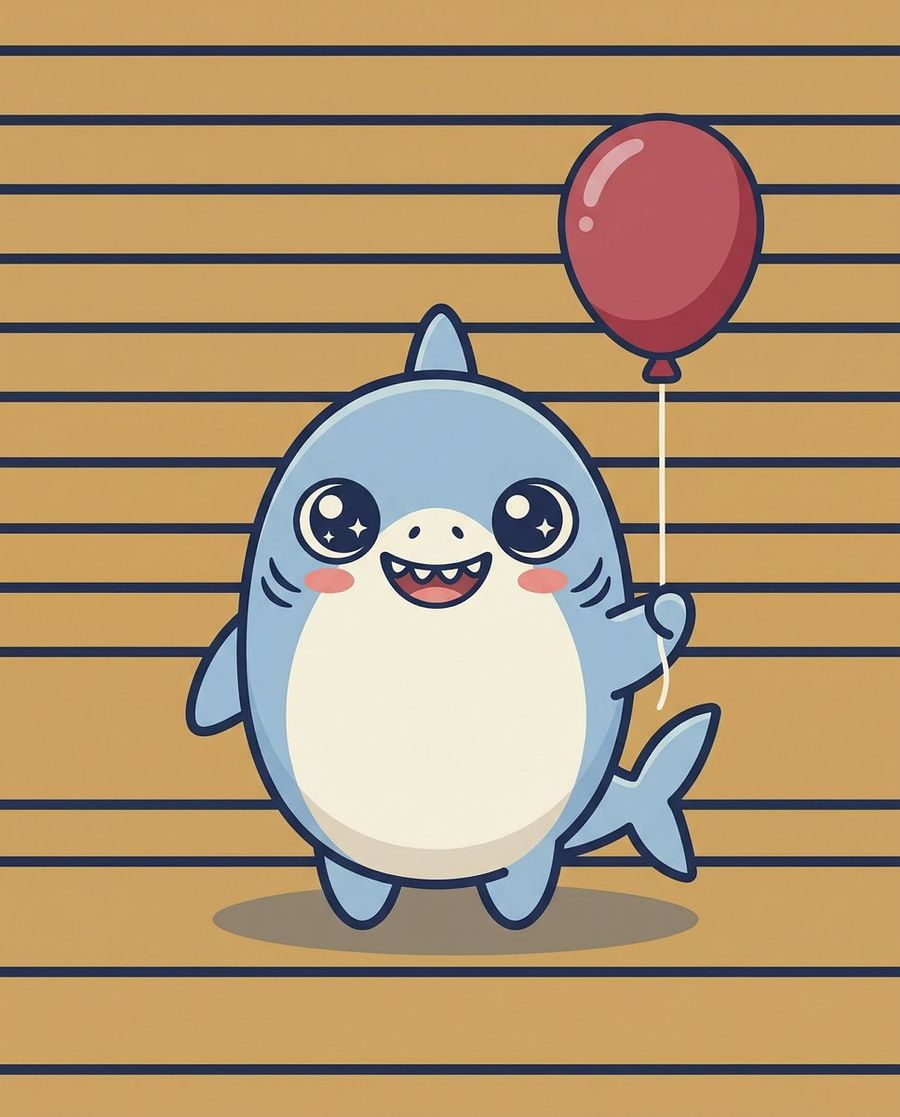 Adorable Kawaii Cartoon Great White Shark with Big Sparkling Eyes — Nano Banana Pro image prompt example